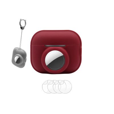 2 in 1 Case Compatible for Airtag for AirPod Pro (2nd Generation),Silicone Cover Skin for GPS Tracker Headphone with Keychainwith 4 Pack Screen Protector Wine Red