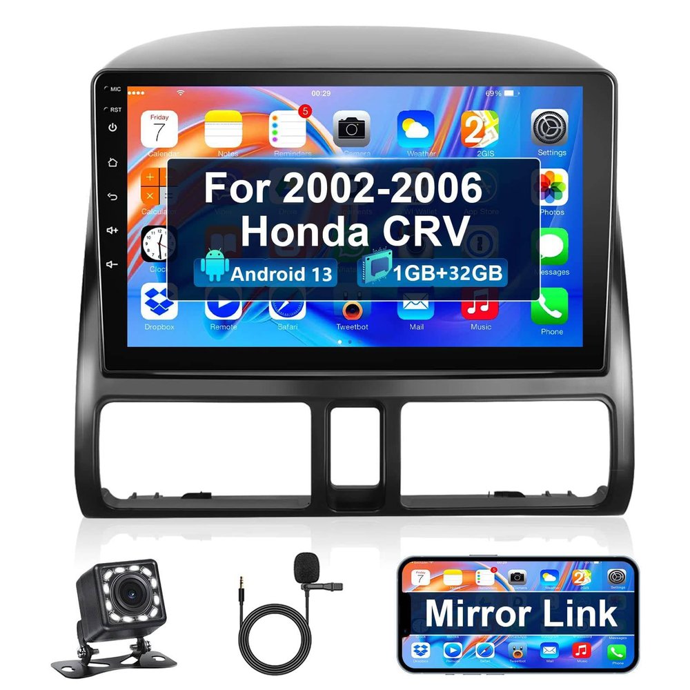 Android Double Din Car Stereo Radio for Honda CRV 2002 2003 2004 2005 2006, 9'' Touch Screen Bluetooth Car Audio Receiver with GPS Navigation Mirror Link WiFi/FM/SWC/HiFi/USB/RDS Backup Camera