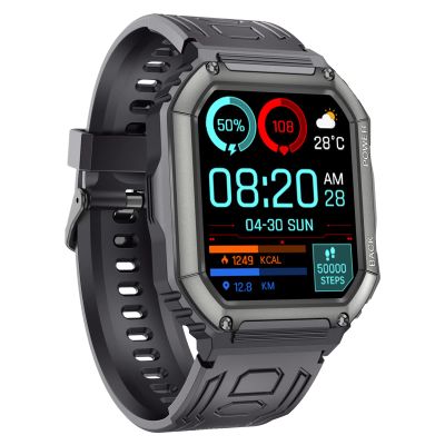 Tuanzi KR06 Black Sports Smart Watch 1.8 Inch Bluetooth Call Music Play Voice Assistant Health Monitor Multi Sports Modes Fitness Tracker (Black)