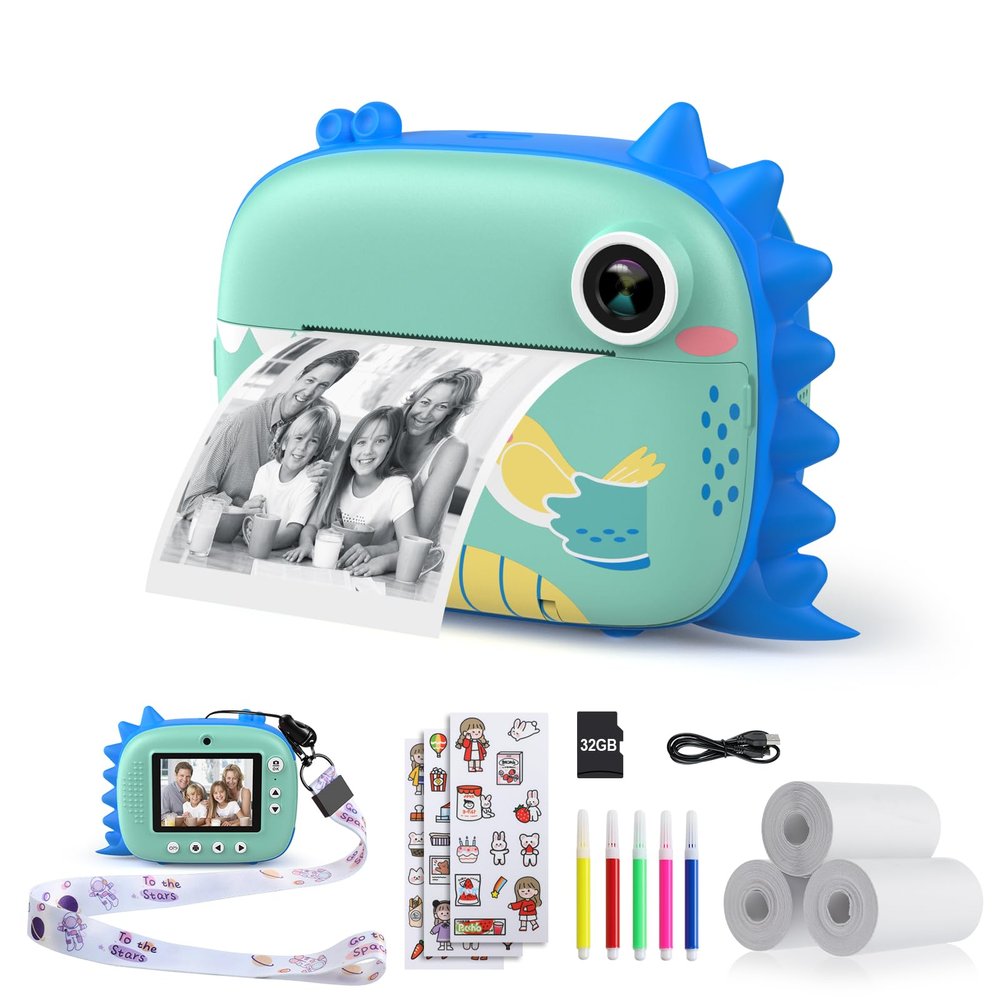 HiMont Kids Camera Instant Print, Selfie Digital Camara for Kids with Print Paper & 32G Card, 2.5K Video & Instant Print Camera with Color Pens for DIY, Fun Gift for Girls Boys 3-12 Years Old (Blue)