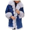 HINDOLA Womens Winter Denim Coats Faux Fur Thicken Lined Hood Overcoat Warm Sherpa Fur Jacket Snow Parka Jacket view 1