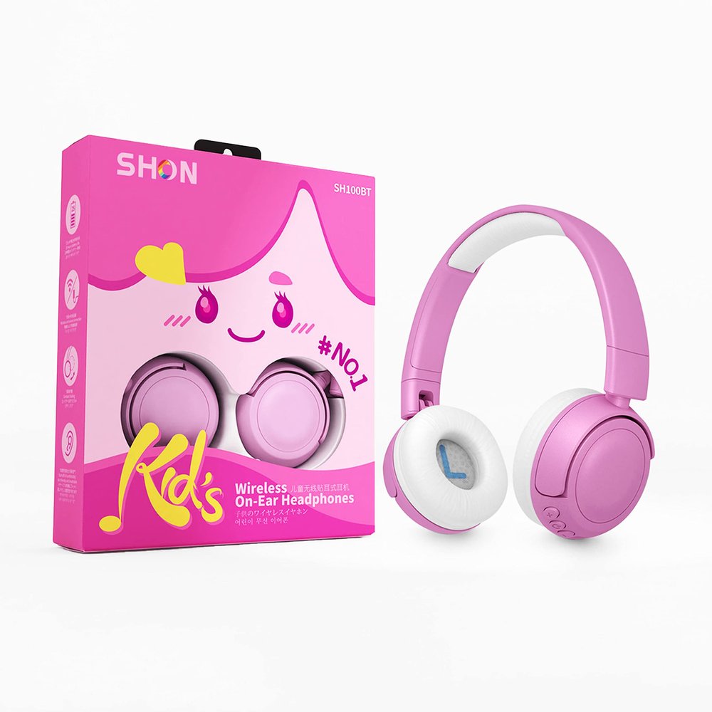 SHON Kids Wireless On-Ear Headphones - Pink Foldable Stereo with 3.5mm Jack, Wired Kids Headphones for Kids/Teen/Boy/Girl/Smartphone/School/Kindle/Airplane Travel/Airplane/Tablet(Pink)