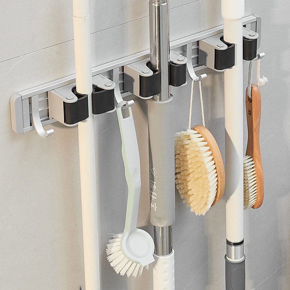 CTVR Mop Stand, Mop Holder, Heavy Duty Broom Rack, Wall Mount Broom Gripper, Self Adhesive Dustpan Hanger, for Home, Kitchen, Garage (Size : 40 * 4.6 * 5cm)