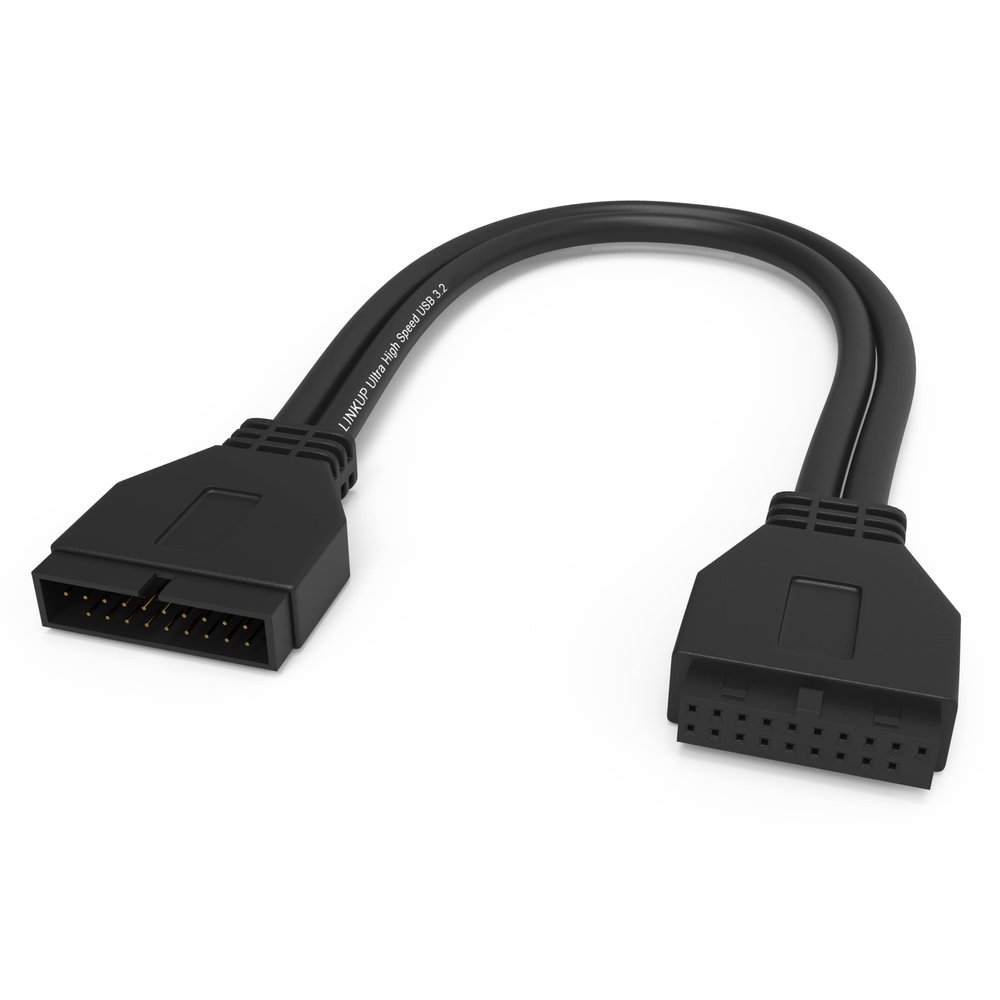 LINKUP - USB 3.2 Gen 2 (USB 3.1) Internal Adapter 20-Pin Motherboard Header Male to Female 10Gbps for PC USB-A Ports - Straight Type - Black 24cm