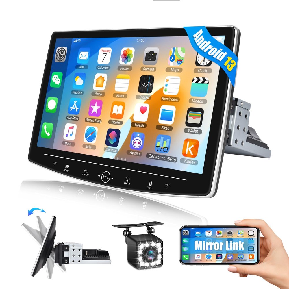 CAMECHO Android 13 Single Din Car Stereo with Navi, 10.1 Inch Floating HD Touch Screen Bluetooth Radio with Backup Camera, WiFi, GPS, Mirror Link, USB Input, Split Screen, FM RDS Audio