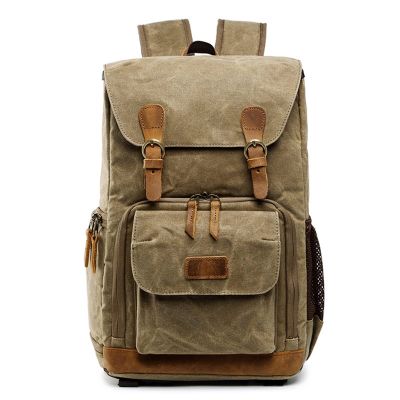 NICHANGHUA Camera Bag Canvas Batik Waterproof Photography Outdoor Wear-Resistant Large Photo Camera Compatible with Fujifilm Compatible with Nikon Compatible with Sony Backpack (Color : Khaki)