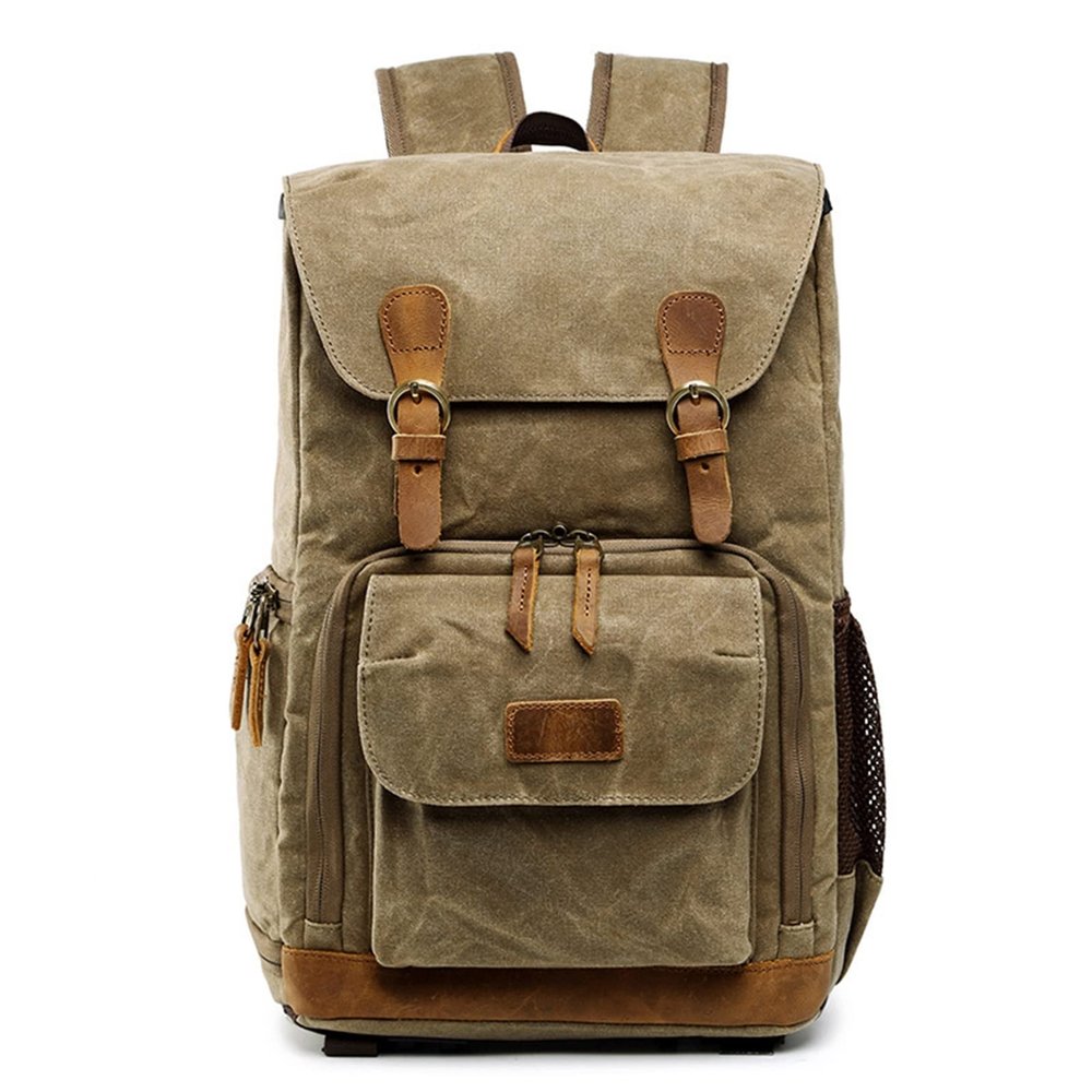 NICHANGHUA Camera Bag Canvas Batik Waterproof Photography Outdoor Wear-Resistant Large Photo Camera Compatible with Fujifilm Compatible with Nikon Compatible with Sony Backpack (Color : Khaki)