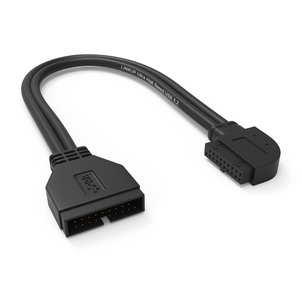 LINKUP - USB 3.2 Gen 2 (USB 3.1) Internal Adapter 20-Pin Motherboard Header Male to Female 10Gbps for PC USB-A Ports - Left Angle Type - Black 24cm