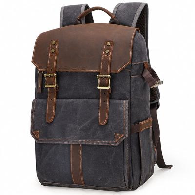 NICHANGHUA Retro Batik Waterproof Canvas Large Capacity Camera Video Backpack Travel Casual Mens DSLR Photography Shoulders Bag Tripod Case (Color : Dark Grey)