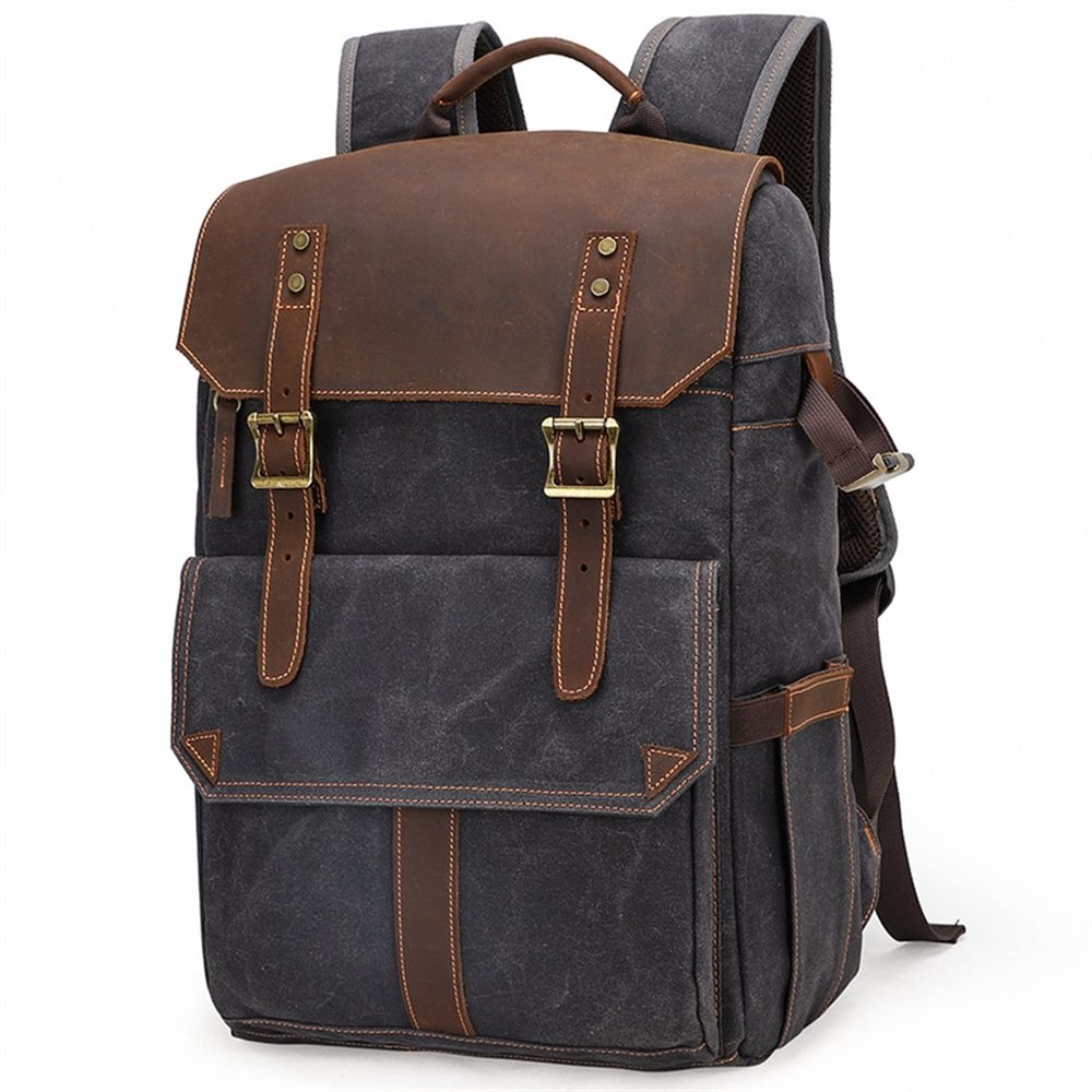 NICHANGHUA Retro Batik Waterproof Canvas Large Capacity Camera Video Backpack Travel Casual Mens DSLR Photography Shoulders Bag Tripod Case (Color : Dark Grey)