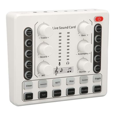 M8 Podcast Live Sound Card, Multiple Sound Effects Voice Changing Mini Sound Mixer Board for Live Streaming Home KTV Singing