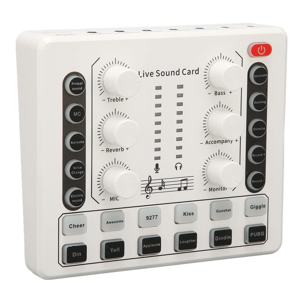 M8 Podcast Live Sound Card, Multiple Sound Effects Voice Changing Mini Sound Mixer Board for Live Streaming Home KTV Singing