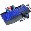 Wireless Keyboard and Mouse Backlits, Wrist Rest, LED Mouse, Rechargeable Ergonomic Keyboard with Phone Holder, Silent Light Up Combo for Computer, Mac, PC, Laptop, Chromebook (Black) view 1