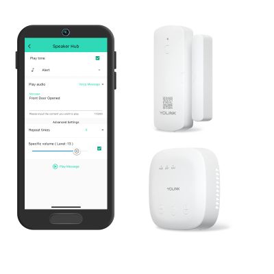 YoLink LoRa Smart Door Sensor Starter Kit: SpeakerHub Audio Hub & Door Sensor - Up to 1/4 Mile Range, Door Left-Open Reminders, up to 5 Year Batteries, Alexa, IFTTT, Home Assistant (2.4GHz WiFi Reqd)