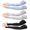 Janmercy 3 Pairs Elderly Arm Sleeves for Thin Skin Protective Arm Covers with Thumb Hole Arm Elbow Protectors from Abrasions Bruising Sun Exposure for Women Men (Black, Gray, Blue) view 1