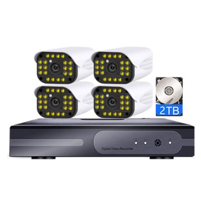 PAKCEEINC 5MP POE Color Security Camera System with Audio, H.265+ Surveillance Cameras Kit with Color Night Vision, Motion Detection, Remote Viewing, IP66 Waterproof, with 2TB Hard Drive (4CH)