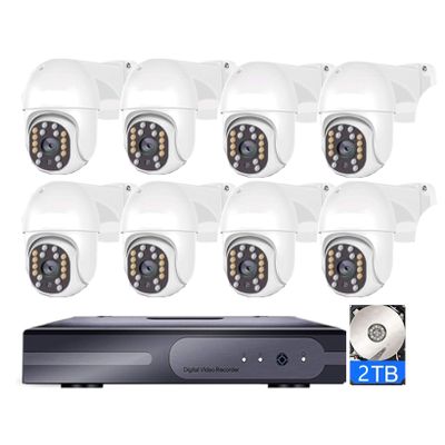 5MP POE Dome Rotation Security Camera Kit with Audio, Outdoor/Indoor H.265 Surveillance Cameras System with Color Night Vision, Automatic tracking, Motion Detection, with 2TB Hard Drive (8CH)