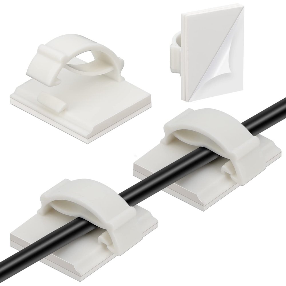 Segarty Adhesive Cable Clip, 100 PCS Small White Ideal Cords Organizer Clamps Self Sticky Wire Holder Cord Management for Hanging Tidying Wires for PC Desk Car Wall Office Home Outdoors