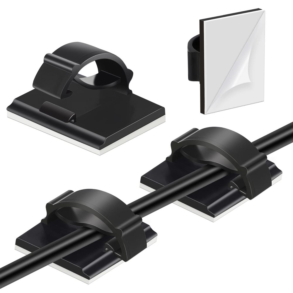 Segarty Cable Clip, 100 PCS Small Black Ideal Cords Organizer Clamps Self Adhesive Wire Holder Cord Management for Hanging Tidying Wires for PC Desk Car Wall Office Home Outdoors