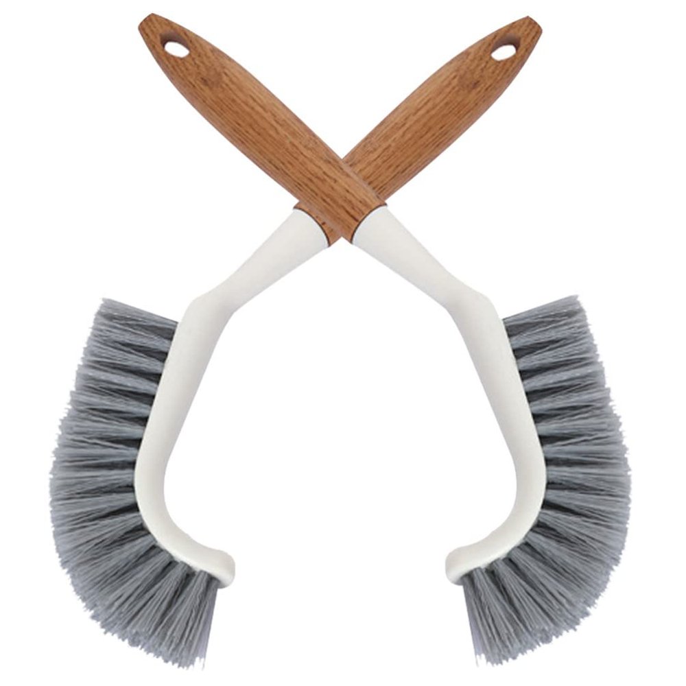 CALLARON 2pcs Wooden Handle Cleaning Brush for Bathroom and Household Use Floor and Corner Brush for Grime Removal Versatile and Design for Easy Cleaning