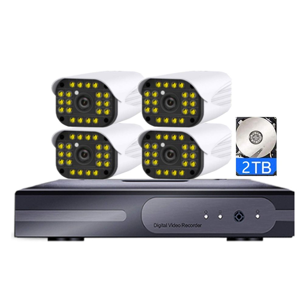 5MP POE Color Security Camera System with Audio, H.265+ Surveillance Cameras Kit with Color Night Vision, Motion Detection, Remote Viewing, IP66 Waterproof, with 2TB Hard Drive (4CH)