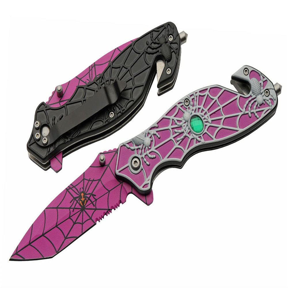 8 Purple Spider Web Assisted Open EDC Rescue Folding Knife