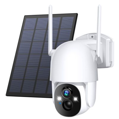 Poyasilon Solar Security Cameras Wireless Outdoor, Wireless Cameras for Home/Outdoor Security, 355PTZ, 3MP 2K FHD WiFi Camera with Spotlight, Motion Detection, Siren, Color Night Vision, SD/Cloud