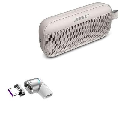 BoxWave Adapter Compatible with Bose SoundLink Flex - MagnetoSnap PD Angle Adapter, Magnetic Charging Connector Device Saver - Metallic Silver