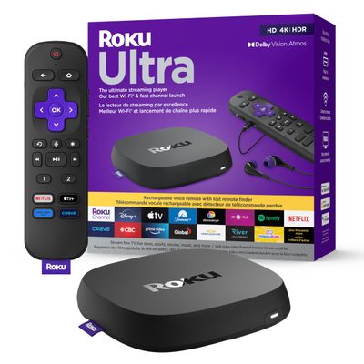 Roku Ultra (4K/HDR/HD) Streaming Player with Enhanced Voice Remote, Ethernet W/Premium 6FT 4K Ready HDMI Cable & 64GB MicroSD for Faster Channel Loading (US Version), Black (4802CA)