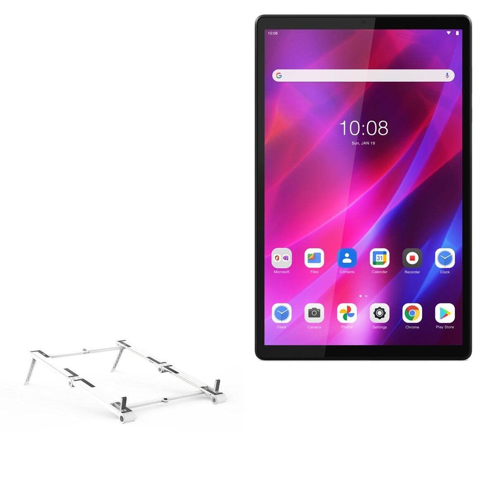 BoxWave Stand and Mount Compatible with Lenovo Tab K10 (ZA8N) - Pocket Aluminum Stand 3-in-1, Portable Multi Angle Viewing Riser - Metallic Silver