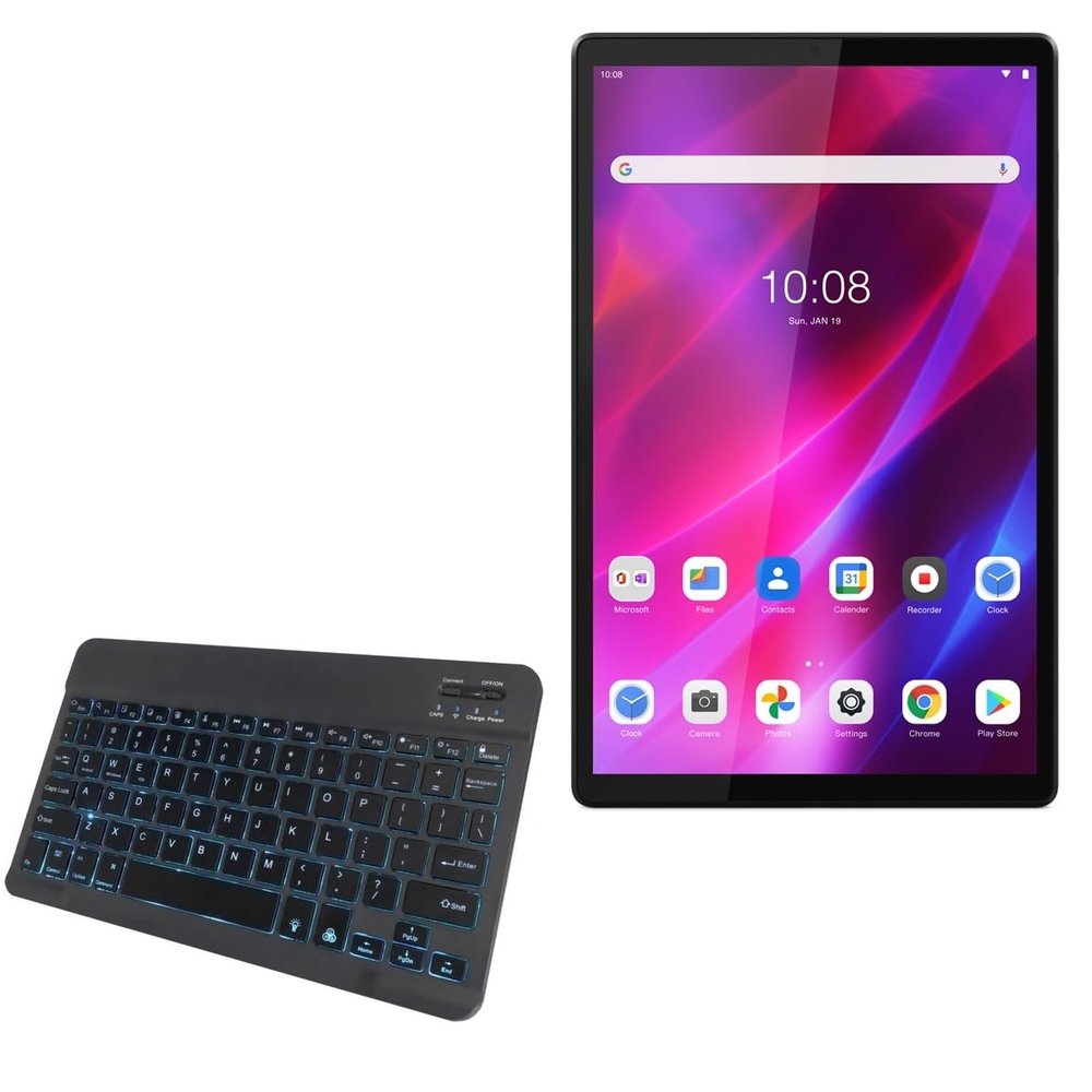 BoxWave Keyboard Compatible with Lenovo Tab K10 (ZA8N) - SlimKeys Bluetooth Keyboard - with Backlight, Portable Slim LED 7 Colors - Jet Black