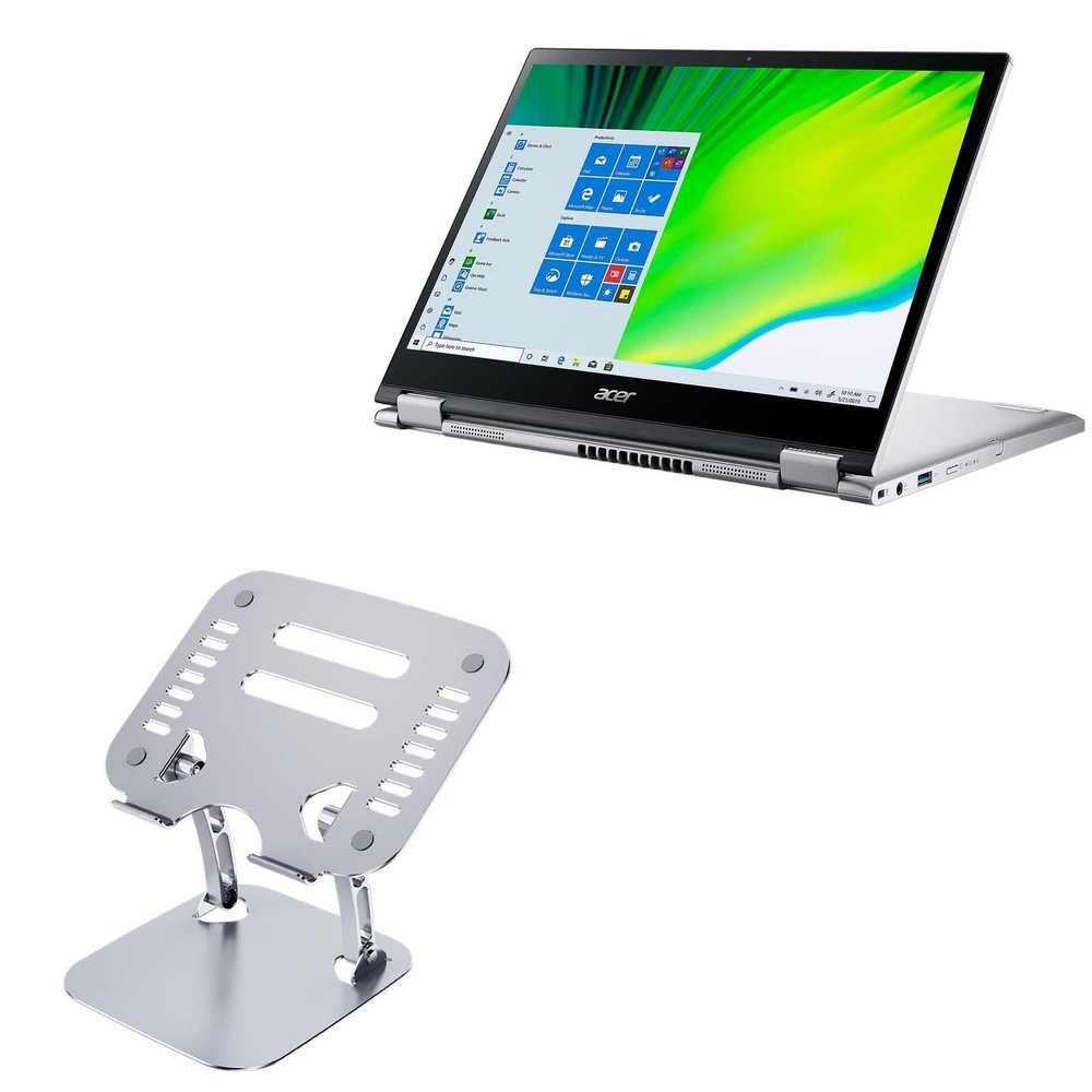 BoxWave Stand and Mount Compatible with Acer Spin 3 (SP313-51N) - Executive VersaView Laptop Stand, Ergonomic Adjustable Viewing Angle Metallic Riser - Metallic Silver
