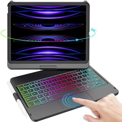 MMK for iPad 11 Pro Case with Keyboard | Compatible with iPad Air (4th, 5th Gen | M2, M3) & iPad Pro 11 inch (2018-2022, 1st-4th) | 10 Color Backlight & 360 Rotation with Multi-Touch Trackpad-Black