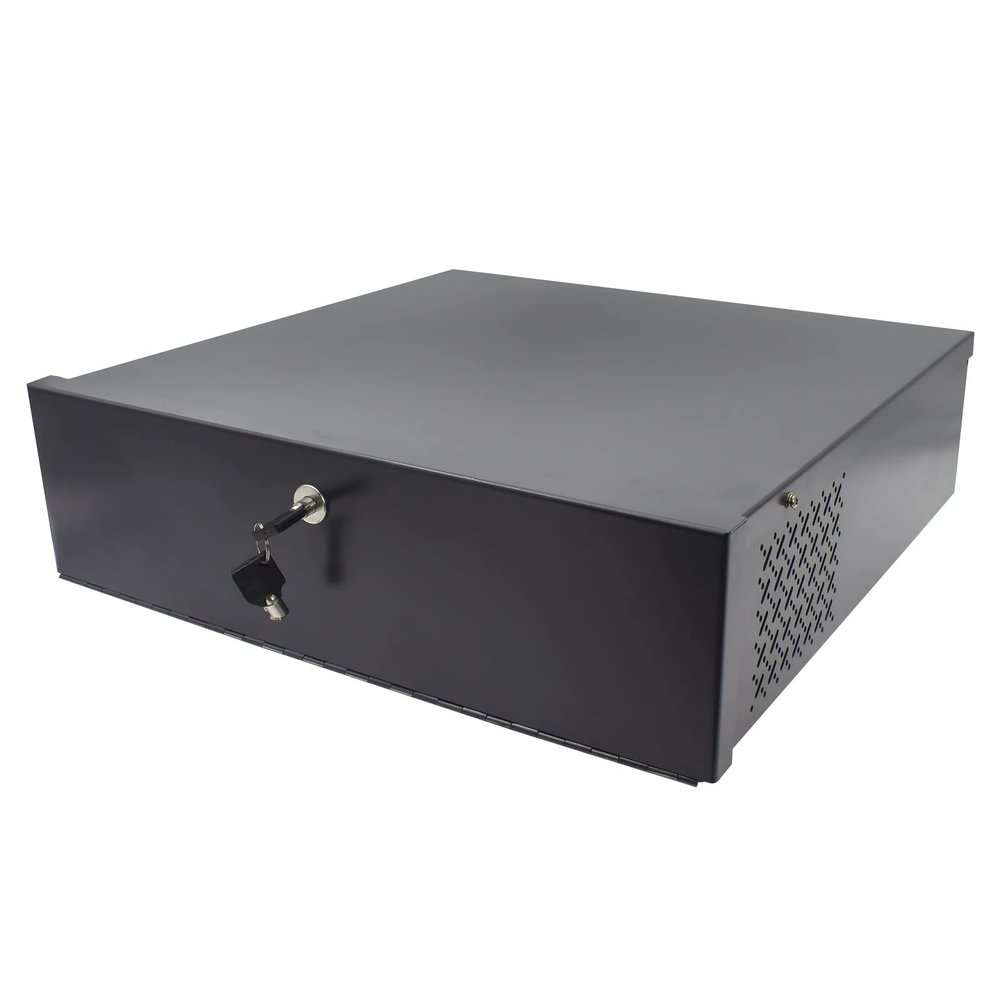 18in X 18in X 5in NVR/DVR Lock Box, Black 16 Gauge Heavy Duty Steel With Fan Network Locking Safety Box for CCTV Balun by ThePoEstore