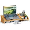 Ufine Bamboo Laptop Stand for Desk 3 Heights Adjustable Notebook Stand Computer Monitor Riser with 2 Tier Storage Shelf, Desktop Organizer Printer Stand for Home Office view 1