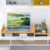 Ufine Bamboo Laptop Stand for Desk 3 Heights Adjustable Notebook Stand Computer Monitor Riser with 2 Tier Storage Shelf, Desktop Organizer Printer Stand for Home Office view 2
