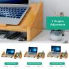 Ufine Bamboo Laptop Stand for Desk 3 Heights Adjustable Notebook Stand Computer Monitor Riser with 2 Tier Storage Shelf, Desktop Organizer Printer Stand for Home Office view 4