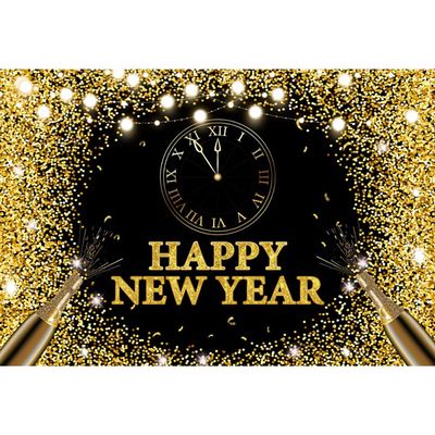 Renaiss 9x6ft Happy New Year Backdrop Champagne Clock Golden Glittering Countdown Background for Kids Adults Portrait NYE Party Supplies Christmas Cheers to 2025 New Year Carnival Selfie Decoration