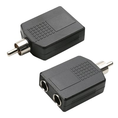 Juvielich RCA Male to Dual 6.35mm Female Connector Splitter Adapter Coupler Black for Mono Audio Video AV TV Cable Convert 4Pcs