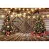 Renaiss 12x8ft Barn Door Christmas Backdrops Rustic Wood Wall Floor Xmas Tree Snowfall Background Family Photography Holiday Winter Party Supplies New Year Photo Studio Props Pictures Gifts Idea view 1