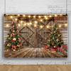 Renaiss 12x8ft Barn Door Christmas Backdrops Rustic Wood Wall Floor Xmas Tree Snowfall Background Family Photography Holiday Winter Party Supplies New Year Photo Studio Props Pictures Gifts Idea view 2