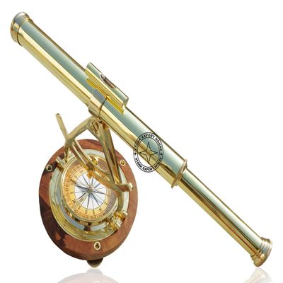 Brass Chrome Telescope Binoculars with Compass 15 inch Tabletop Decorative Telescope Handmade Best Gift