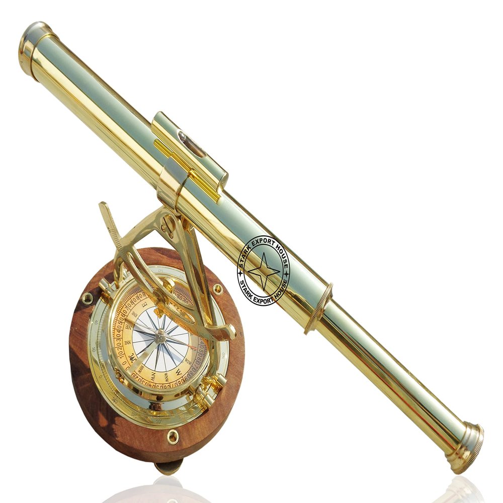 Brass Chrome Telescope Binoculars with Compass 15 inch Tabletop Decorative Telescope Handmade Best Gift