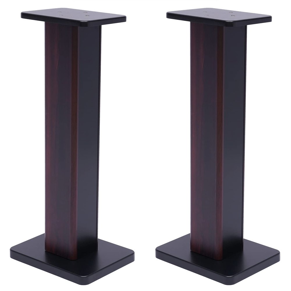 28" 2-Tone Bookshelf Speaker Stands, Small Desktop Floor Universal Wood Short Studio Monitor Stand, Surround Sound Home Theater