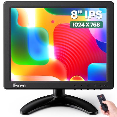 Eyoyo 8 Inch Small Monitor, 1024x768 4:3 IPS Mini Security Camera Monitor Screen Support HDMI VGA AV BNC Input with Remote Control, Video Monitors for Retro Computer PC NVR CCTV Raspbery Pi