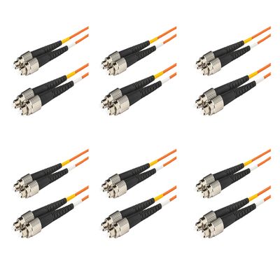 SpeedyFiberTX - 6-Pack 3.5 Meter Multimode OM1 Duplex FC to FC Fiber Patch Cable, Corning OM1 62.5/125 Optical Fiber, Orange Riser OFNR Cable Jacket
