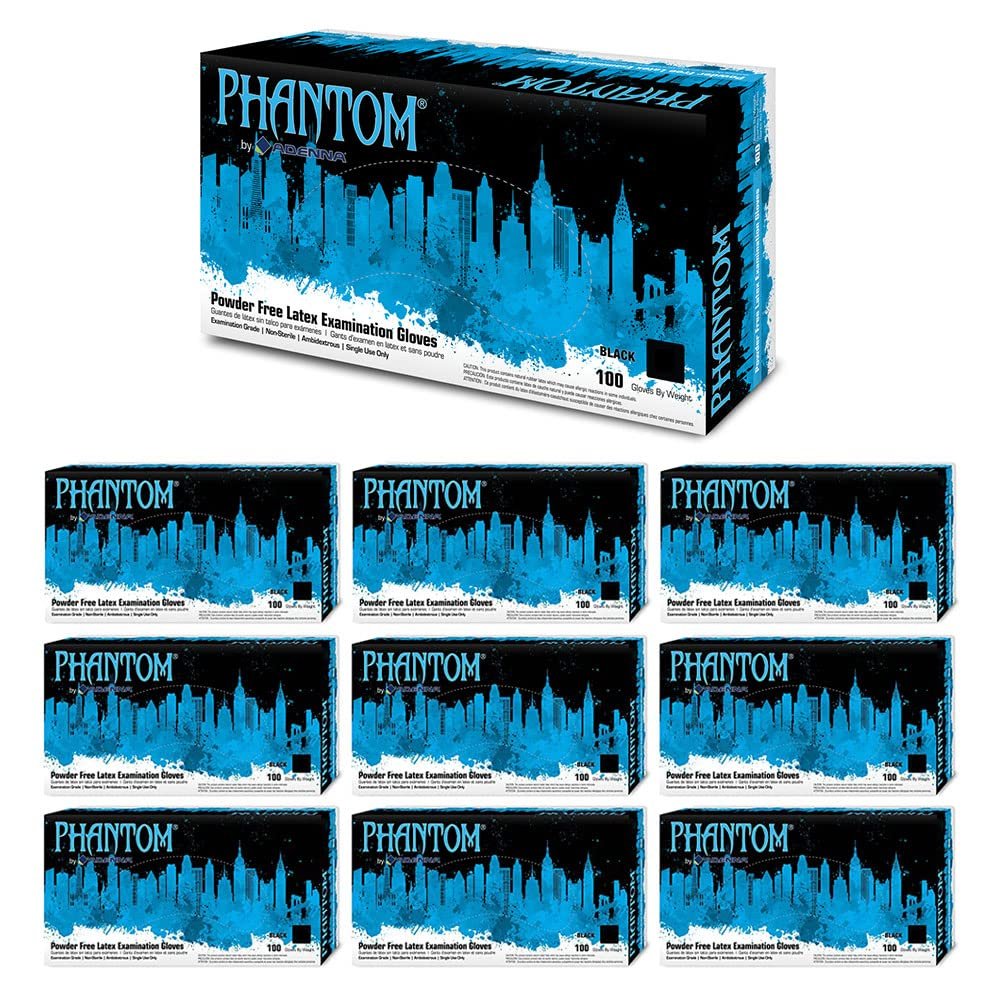 Adenna PHM912 Phantom 6 mil Latex Powder Free Exam Gloves (Black, Small) Box of 1000