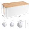 Cable Management Box - Wooden Style Cord Organizer Box to Hide Wires & Power Strips | Desk Computer Cable Organizer Box | Safe ABS Material | 12.6" (L) x 5.3" (W) 4.9" (H) | for Home & Office - White view 2