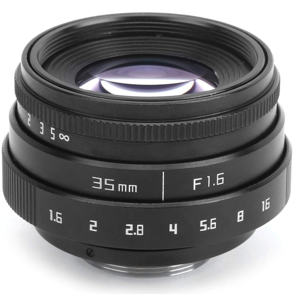 Large Aperture Lens, 35mm F1.6 C Mount, Aluminum Alloy Optical Glass, MC Multilayer, Manual Fixed Focus Portrait Camera Lens Accessory(Black)
