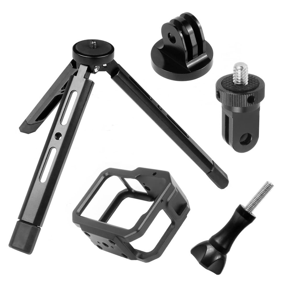 FEICHAO Camera Cage Metal Protective Housing Cold Shoe Adapter Mount 1/4" Screw Tripod Support for Mirrorless Camera Photography Accessories Compatible with GoPro 11 Action Camera